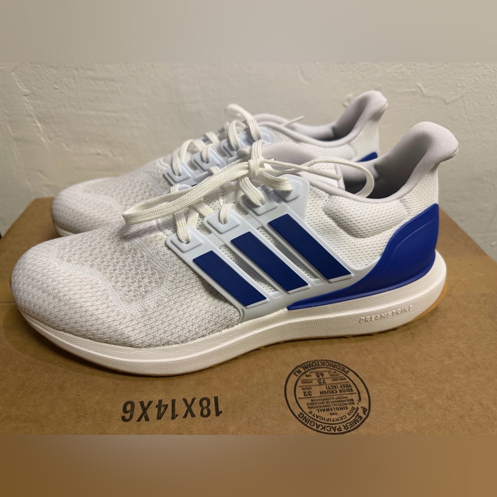 Adidas Men's White and Blue Sneakers